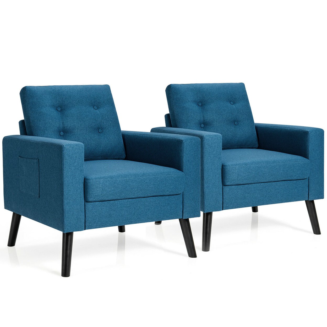 Set Of 2 Upholstered Accent Chair Single Sofa Armchair W/ Wooden Legs - Navy
