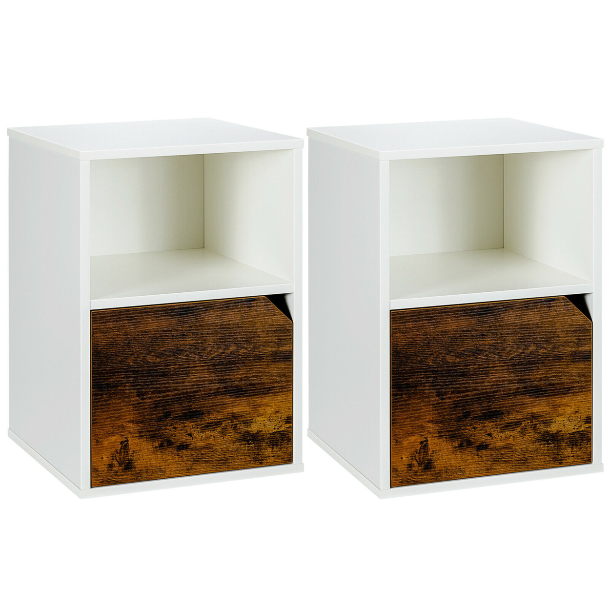Set Of 2 Nightstands Side End Table Storage Cabinet Shelf Living Room - White
