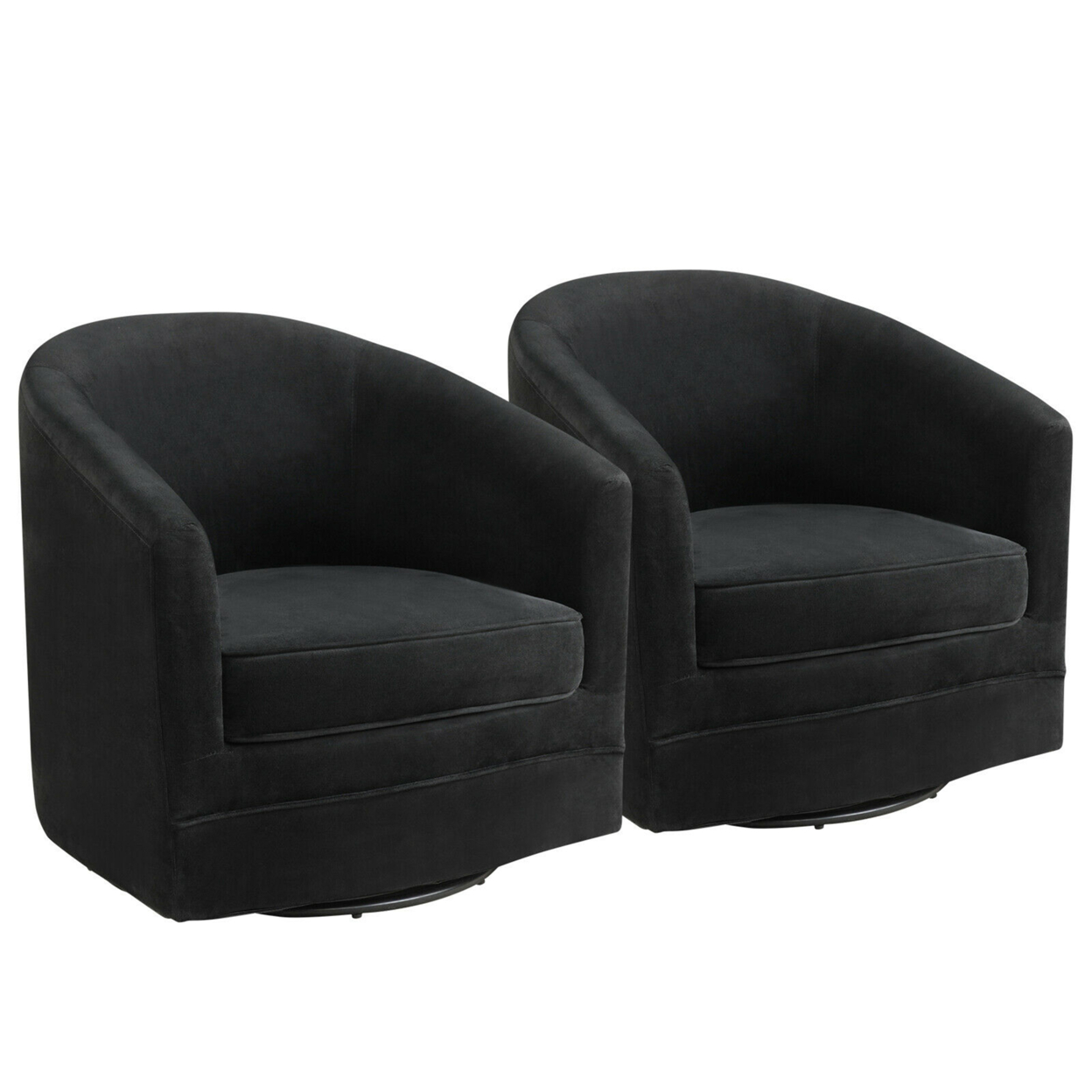 Set Of 2 Modern Swivel Barrel Chair Velvet Accent Chair With Metal Base