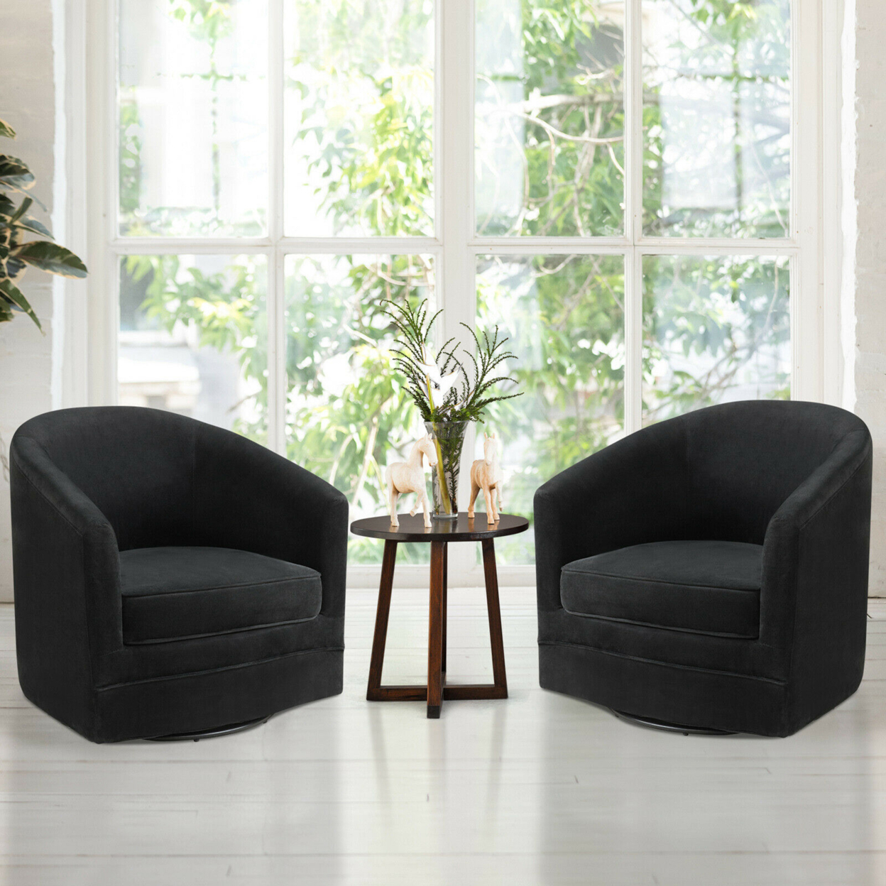 Set Of 2 Modern Swivel Barrel Chair Velvet Accent Chair With Metal Base