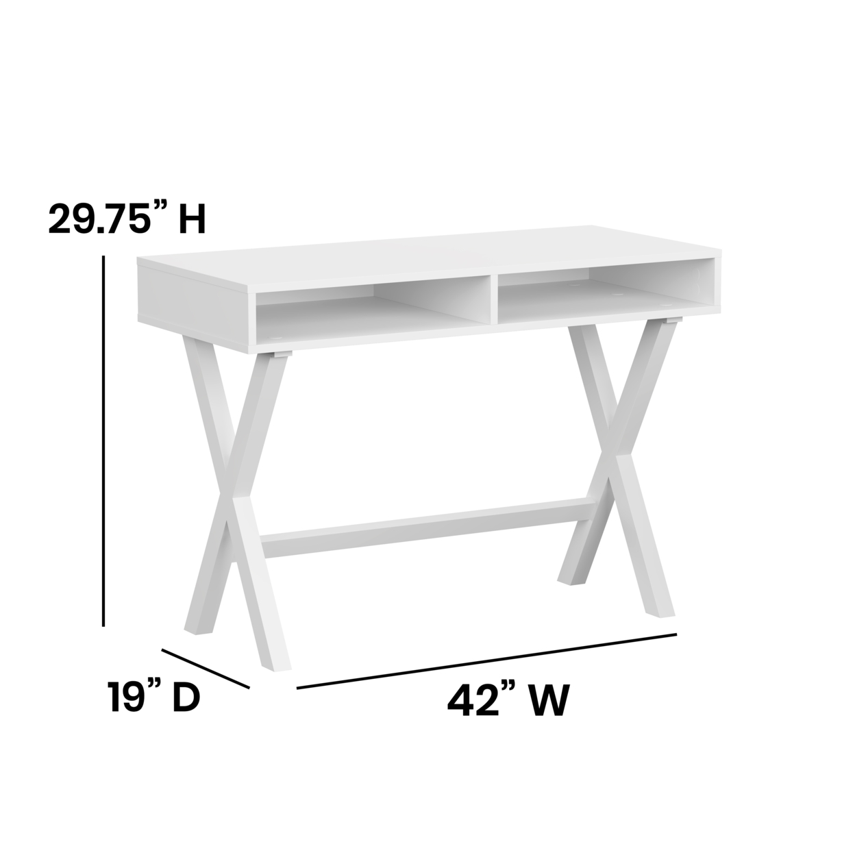 Home Office Writing Computer Desk With Open Storage Compartments - Bedroom Desk For Writing And Work, White