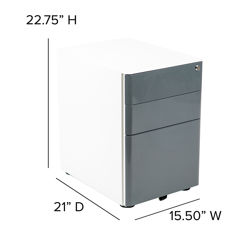 Modern 3-Drawer Mobile Locking Filing Cabinet With Anti-Tilt Mechanism & Letter Or Legal Drawer, White With Charcoal Faceplate