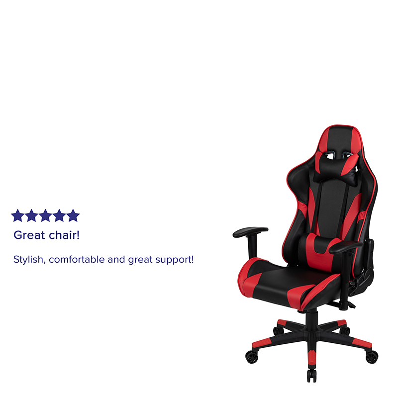 X20 Gaming Chair Racing Office Ergonomic Computer PC Adjustable Swivel Chair With Fully Reclining Back In Red LeatherSoft