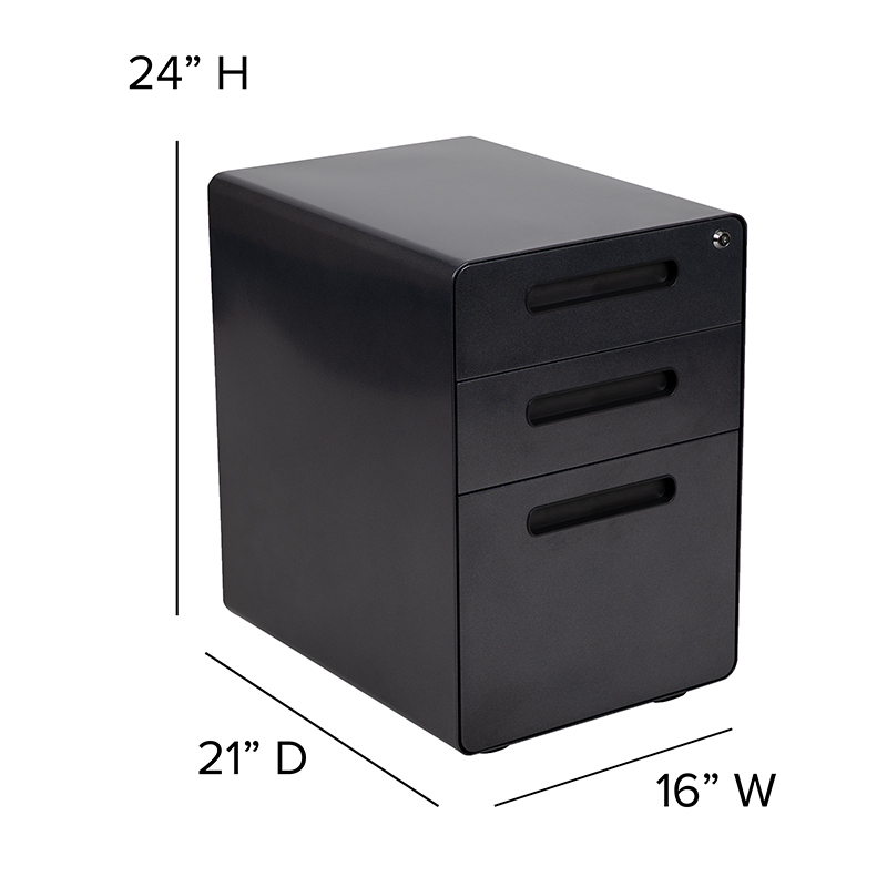 Ergonomic 3-Drawer Mobile Locking Filing Cabinet With Anti-Tilt Mechanism And Hanging Drawer For Legal & Letter Files, Black