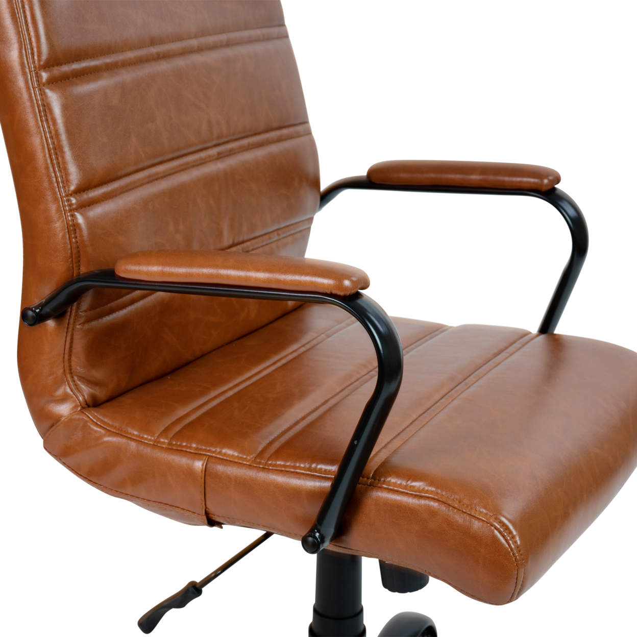 Mid-Back Brown LeatherSoft Executive Swivel Office Chair With Black Frame And Arms