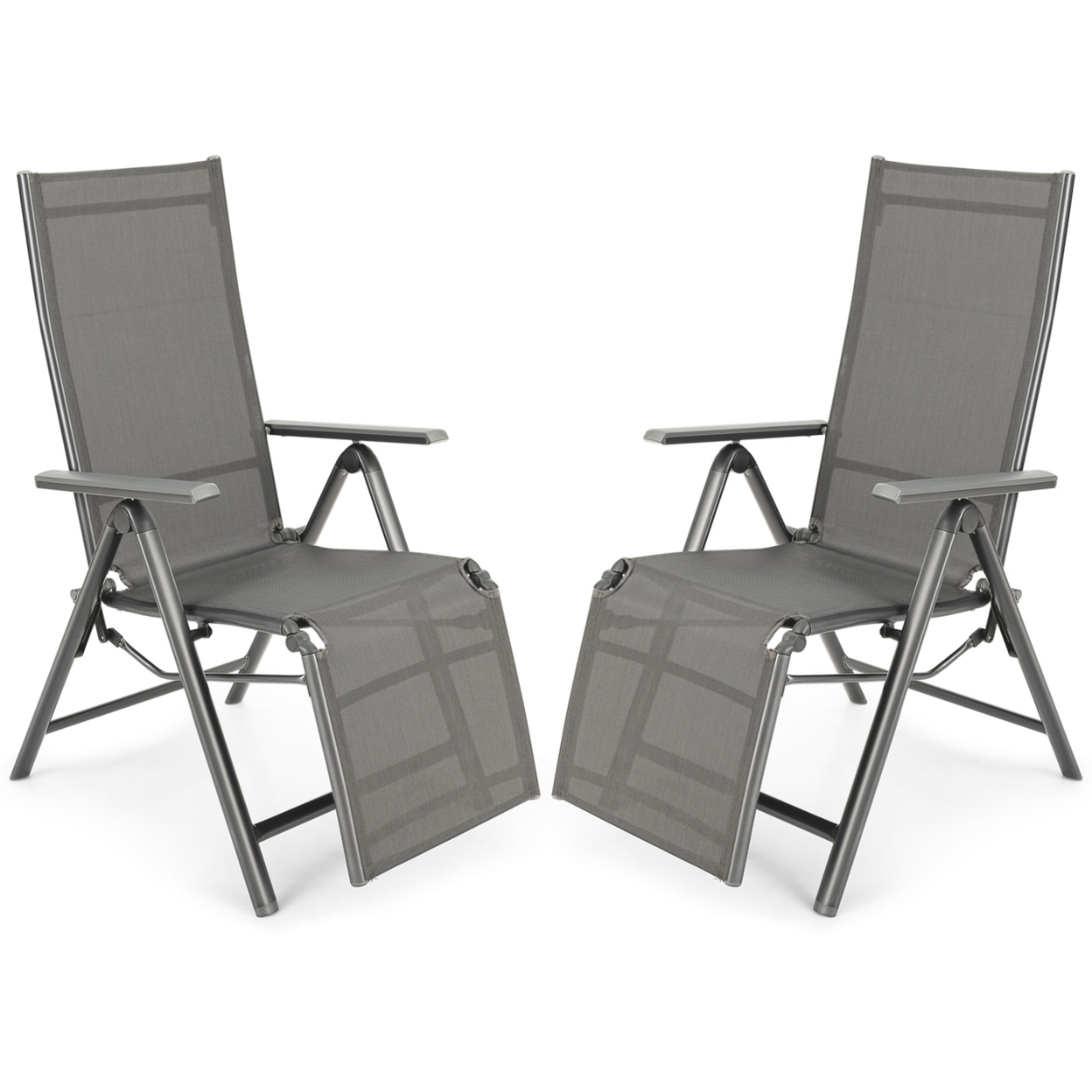 2PCS Patio Outdoor Folding Reclining Lounge Chair W/ Adjustable Backrest