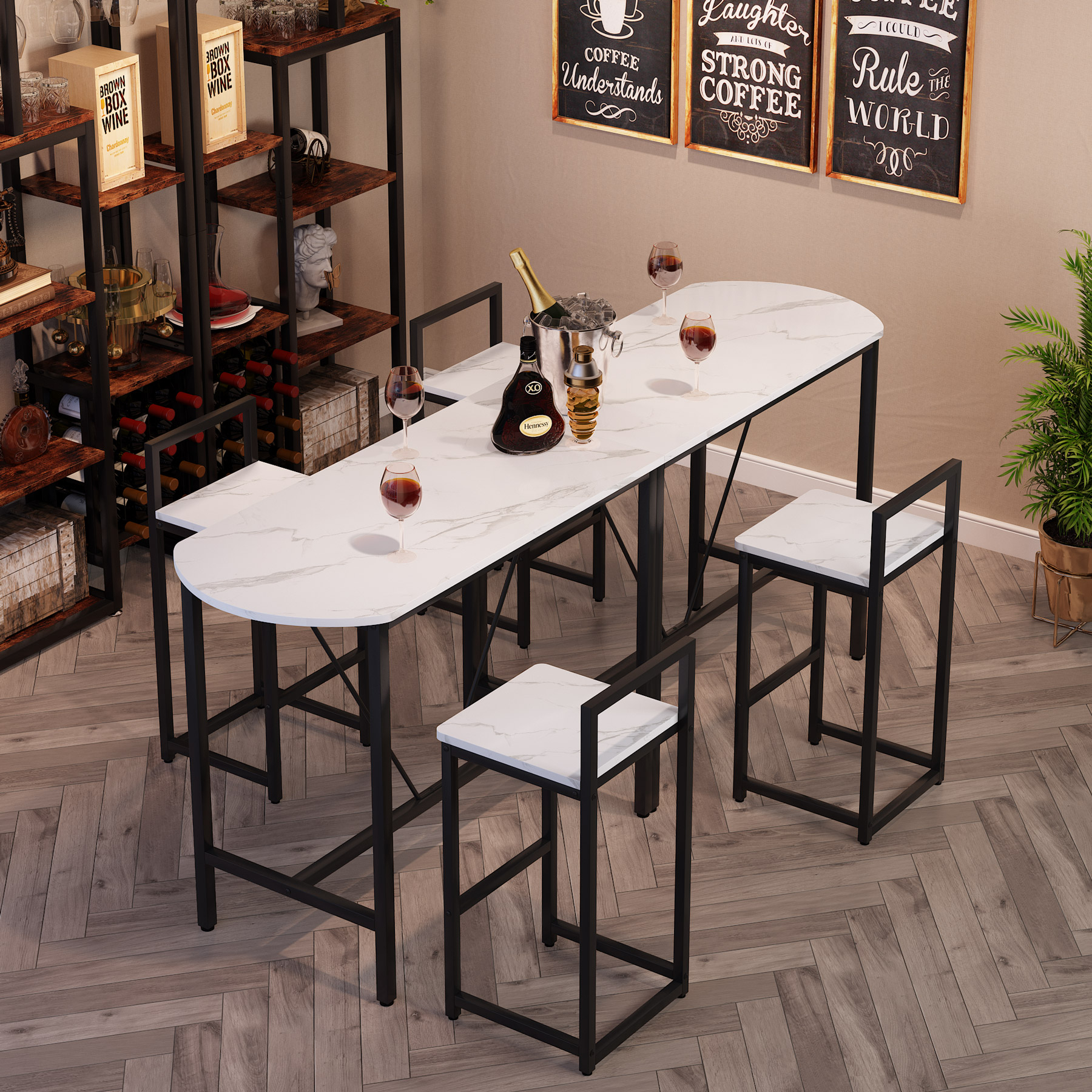 Tribesigns 3-Piece Bar Table Set, Kitchen Pub Dining Table With 2 Bar Stools, Small Space Counter Height Breakfast Table Set Faux Marble - W