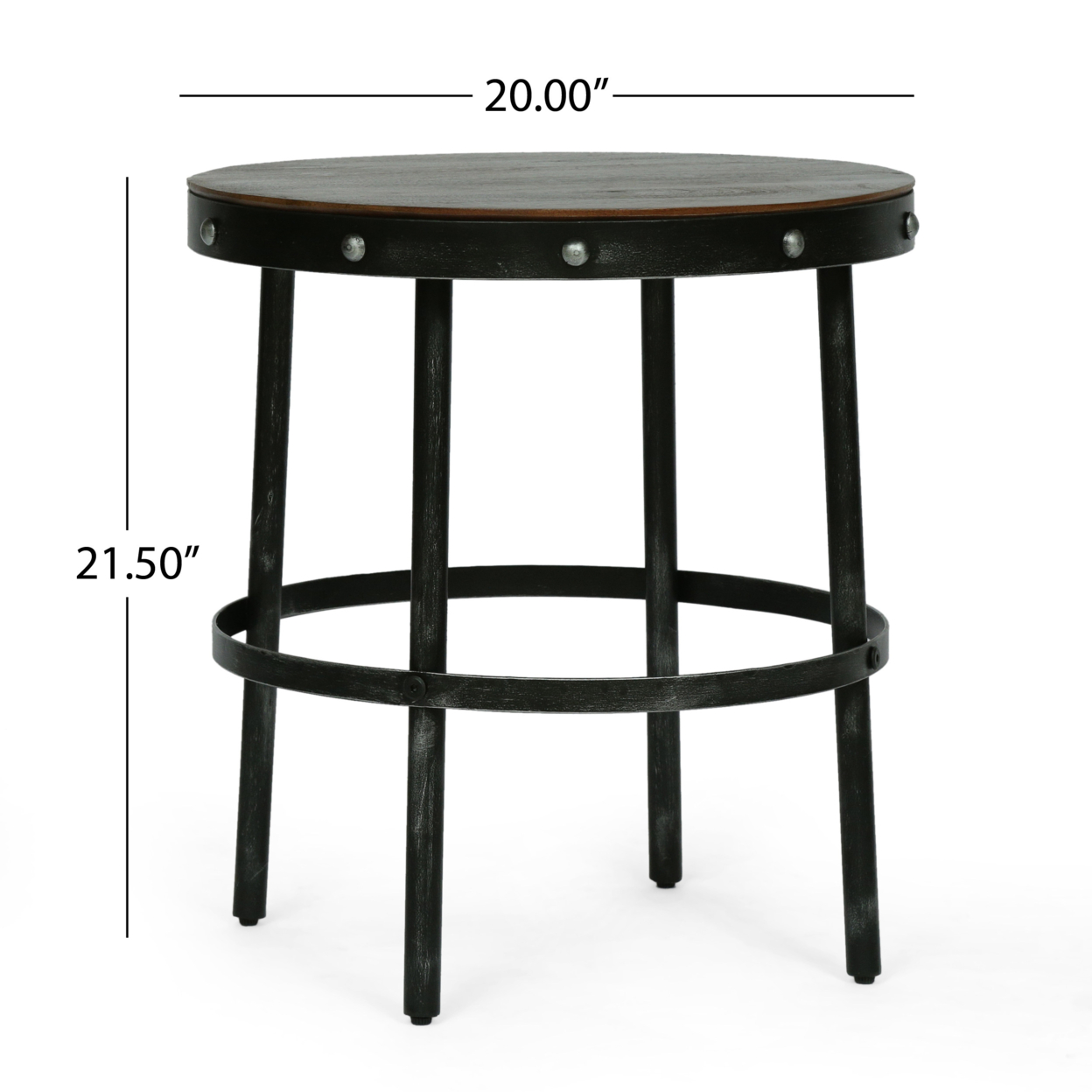 Clopton Modern Industrial Handcrafted Round Mango Wood Side Table, Brown And Antique Gunmetal