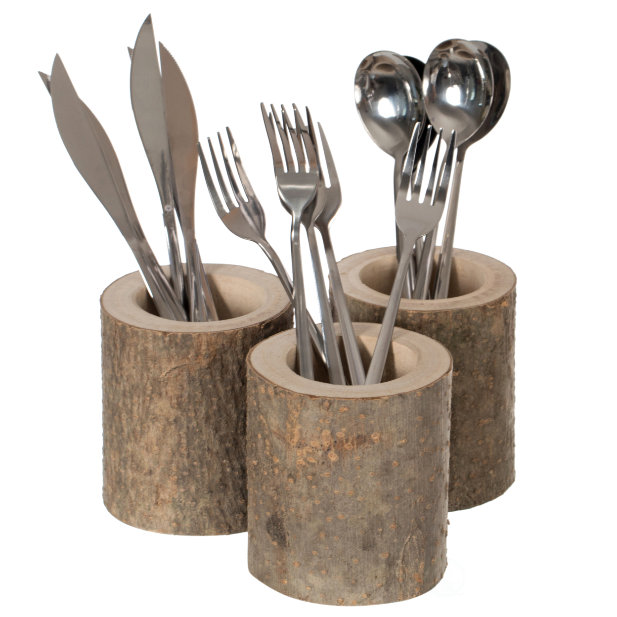 Set Of 3 Rustic Wooden Round Handcrafted Holder Organizer For Flatware Utensil And Supplies
