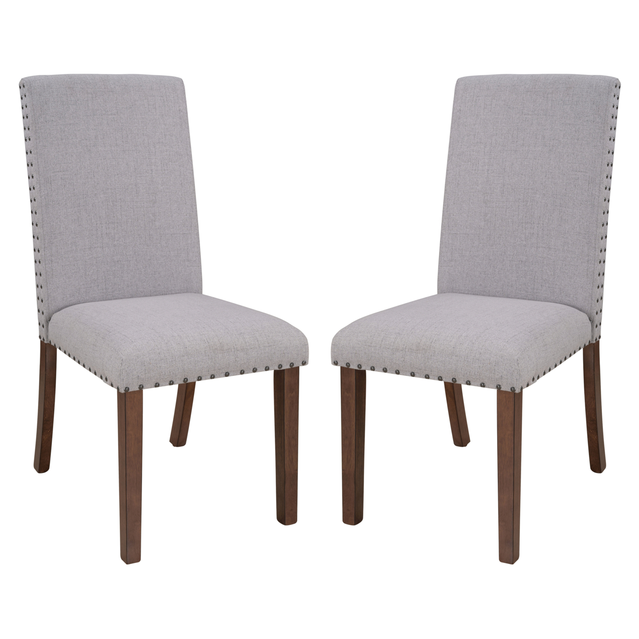 Side Chair With Fabric Seat And Nailhead Trim, Set Of 2, Gray- Saltoro Sherpi