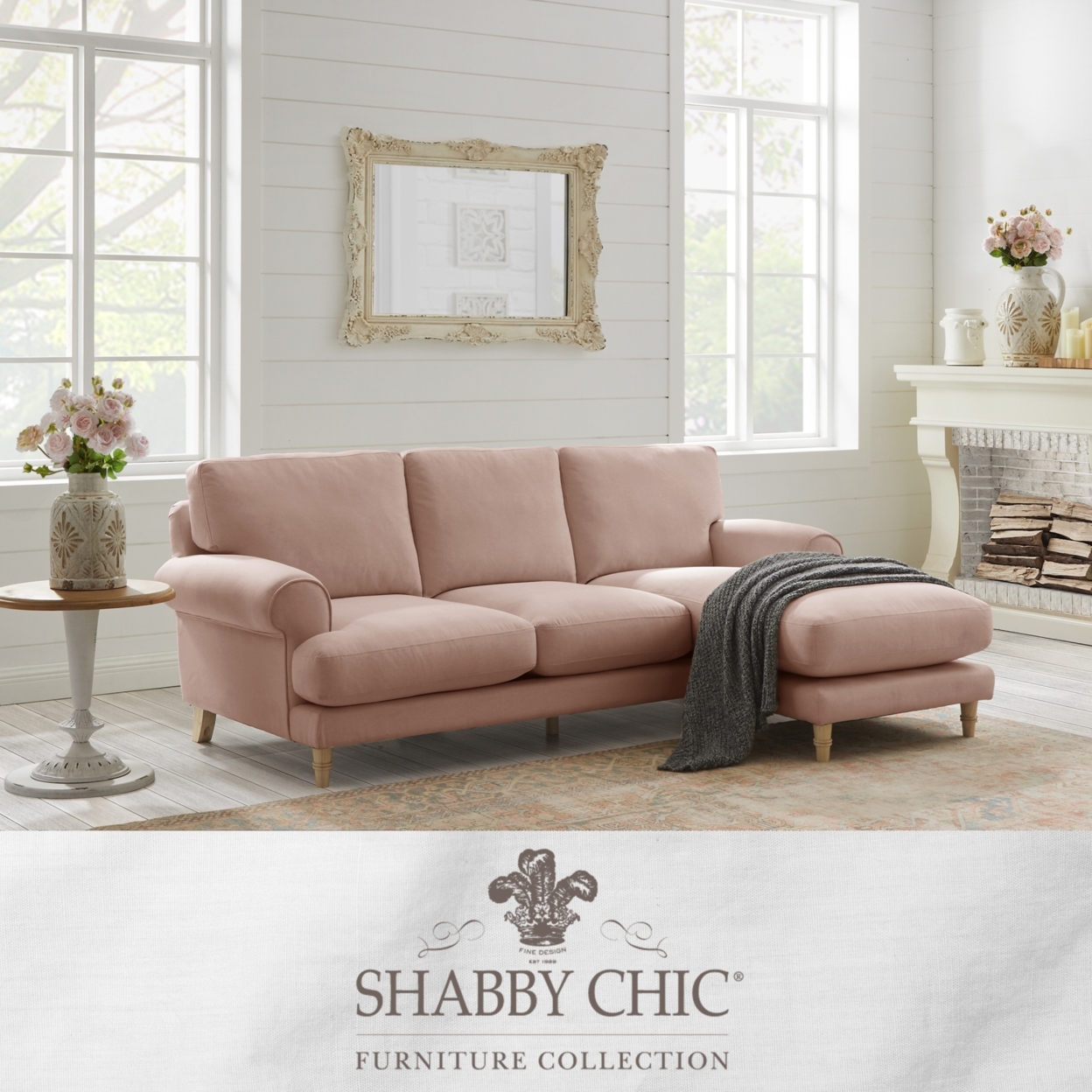 Denisse Sofa-Upholstered-Sinuous Spring-Round Arms - blush/linen