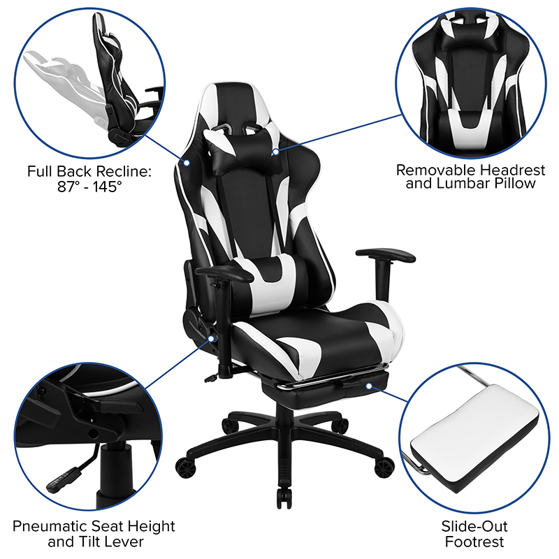 Black Gaming Desk And Black Footrest Reclining Gaming Chair Set With Cup Holder, Headphone Hook, And Monitor Or Smartphone Stand