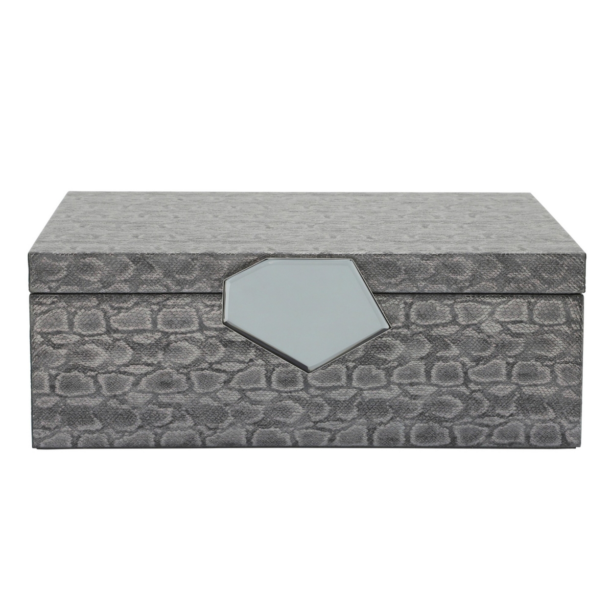 14 Inch Box With Leatherette Upholstery And Textured Pattern, Gray- Saltoro Sherpi