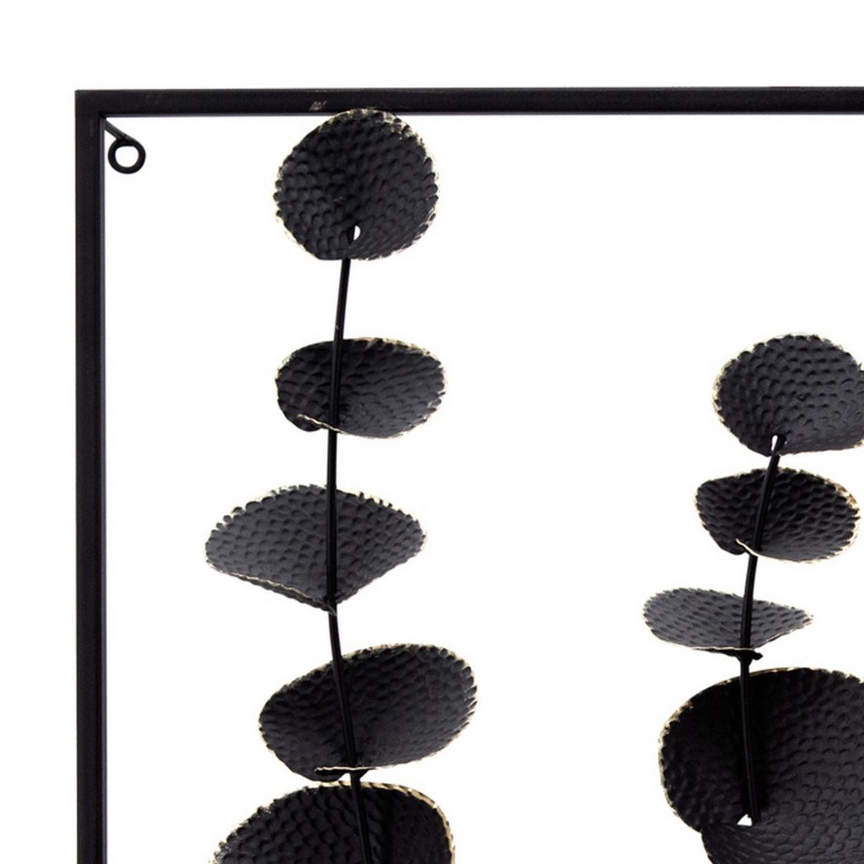 Wall Decor With Textured Leaves And Metal Frame, Black- Saltoro Sherpi
