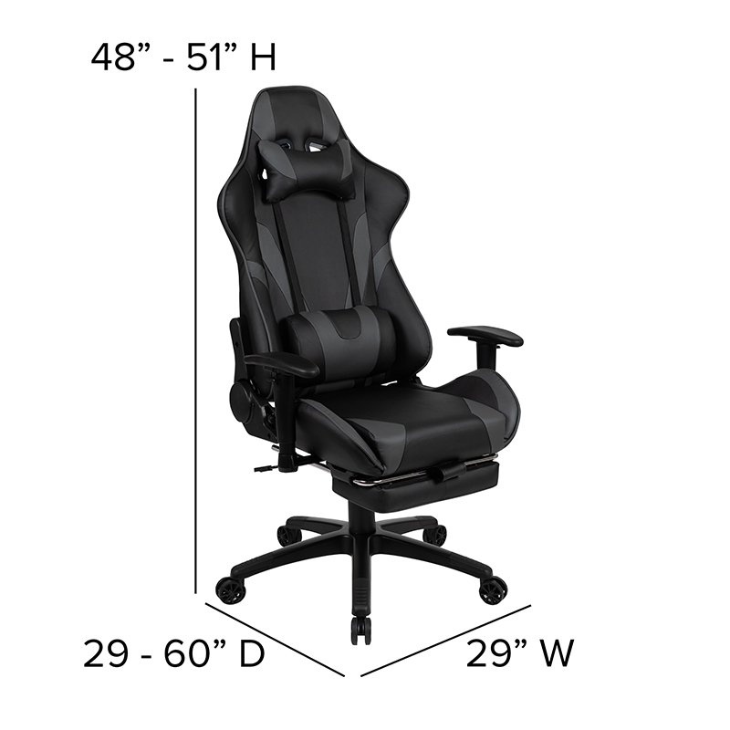 Black Gaming Desk With Cup Holder And Headphone Hook And Monitor Or Smartphone Stand & Gray Reclining Gaming Chair With Footrest