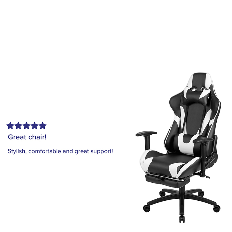 X30 Gaming Chair Racing Office Ergonomic Computer Chair With Fully Reclining Back And Slide-Out Footrest In Black LeatherSoft