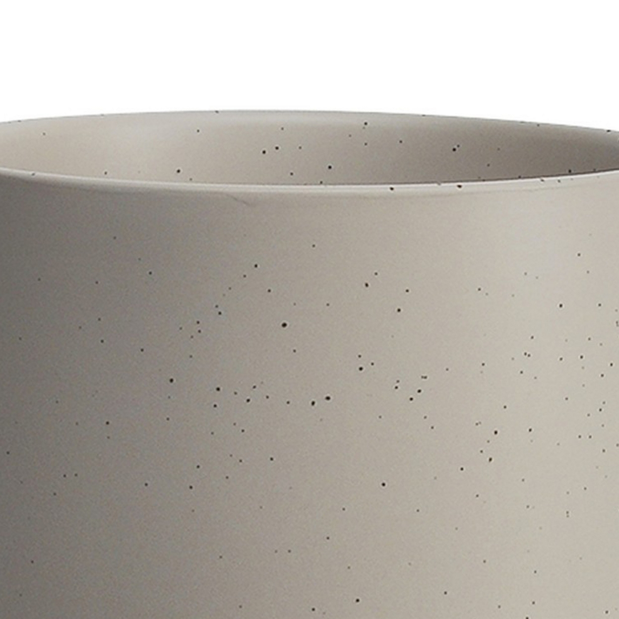 Ceramic Planter With Terrazzo Design And Wooden Stand, Large, Light Beige- Saltoro Sherpi