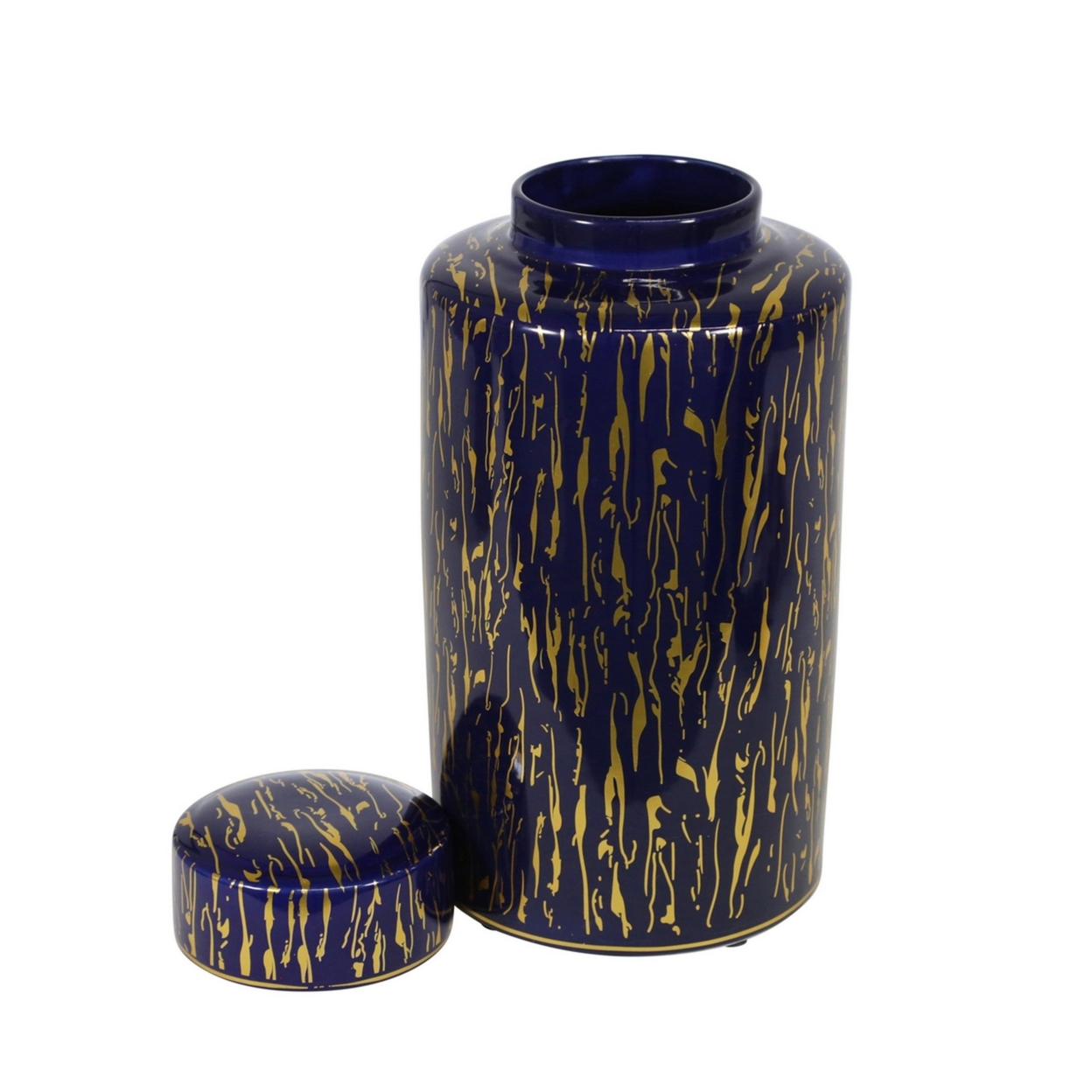 Jar With Lid Closure And Abstract Line Pattern, Gold- Saltoro Sherpi