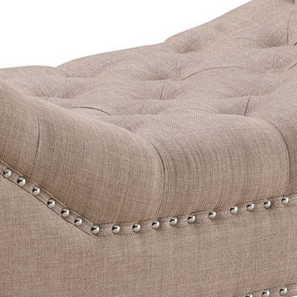 Bench With Button Tufted Details And Nailhead Trim, Beige- Saltoro Sherpi