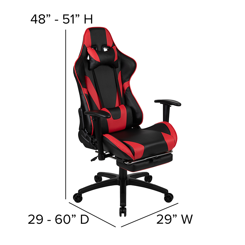 Black Gaming Desk And Red And Black Footrest Reclining Gaming Chair Set With Cup Holder, Headphone Hook, & Monitor Or Smartphone Stand