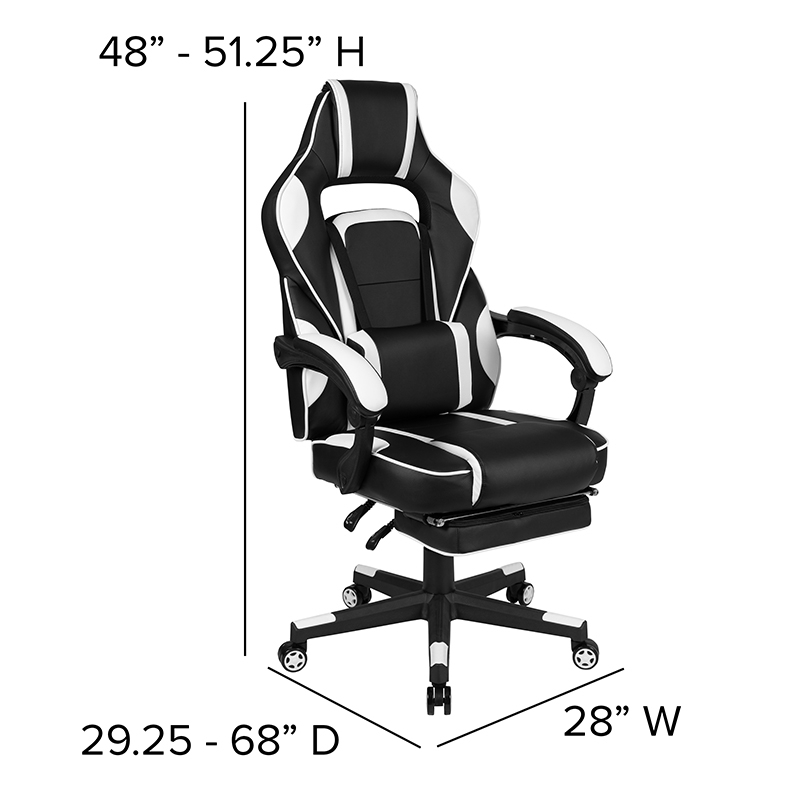 Red Gaming Desk With Cup Holder And Headphone Hook & White Reclining Back And Arms Gaming Chair With Footrest