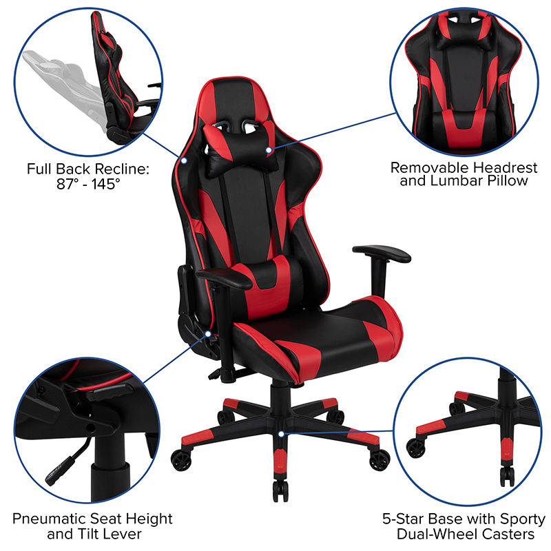 Red Gaming Desk And Red And Black Reclining Gaming Chair Set With Cup Holder And Headphone Hook