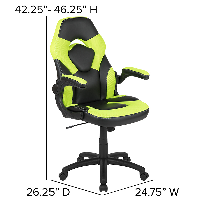 Black Gaming Desk And Green And Black Racing Chair Set With Cup Holder, Headphone Hook, And Monitor Or Smartphone Stand