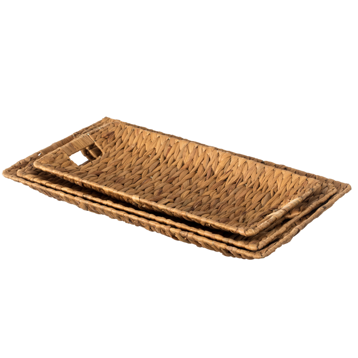Natural Decorative Rectangular Hand-Woven Water Hyacinth Serving Tray With Built-in Handles - Medium