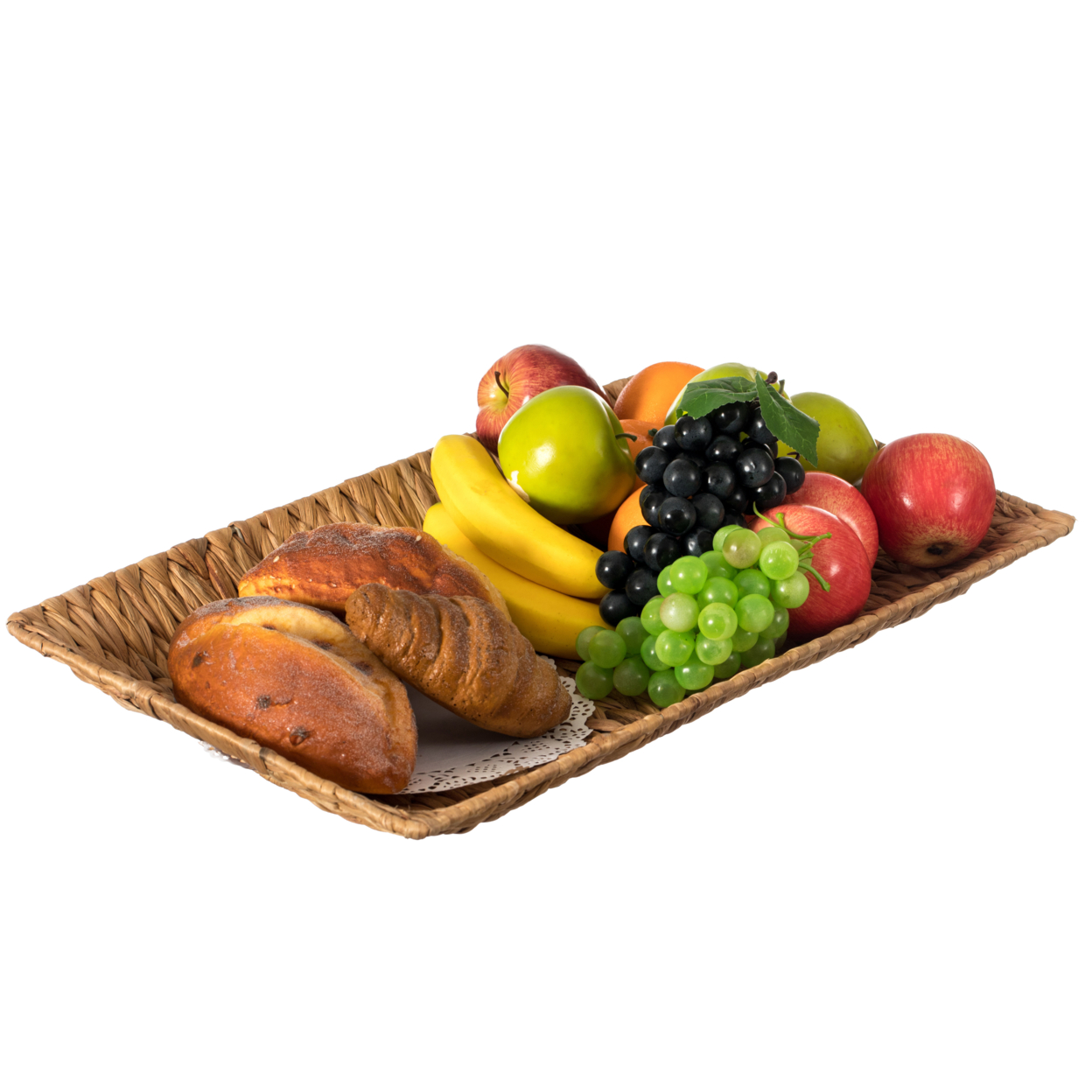Natural Decorative Rectangular Hand-Woven Water Hyacinth Serving Tray With Built-in Handles - Set Of 3