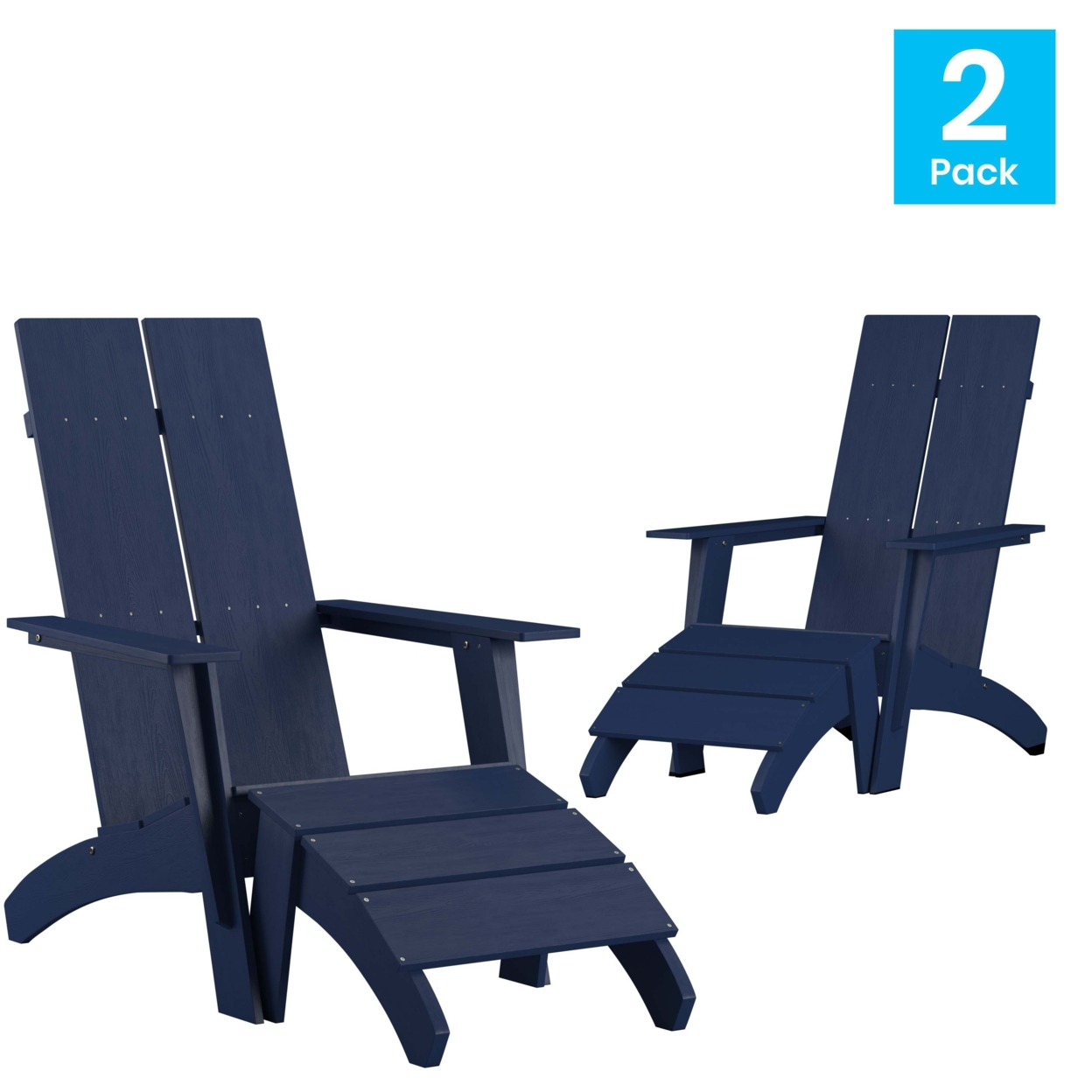Set Of 2 Sawyer Modern All-Weather Poly Resin Wood Adirondack Chairs With Foot Resting Navy