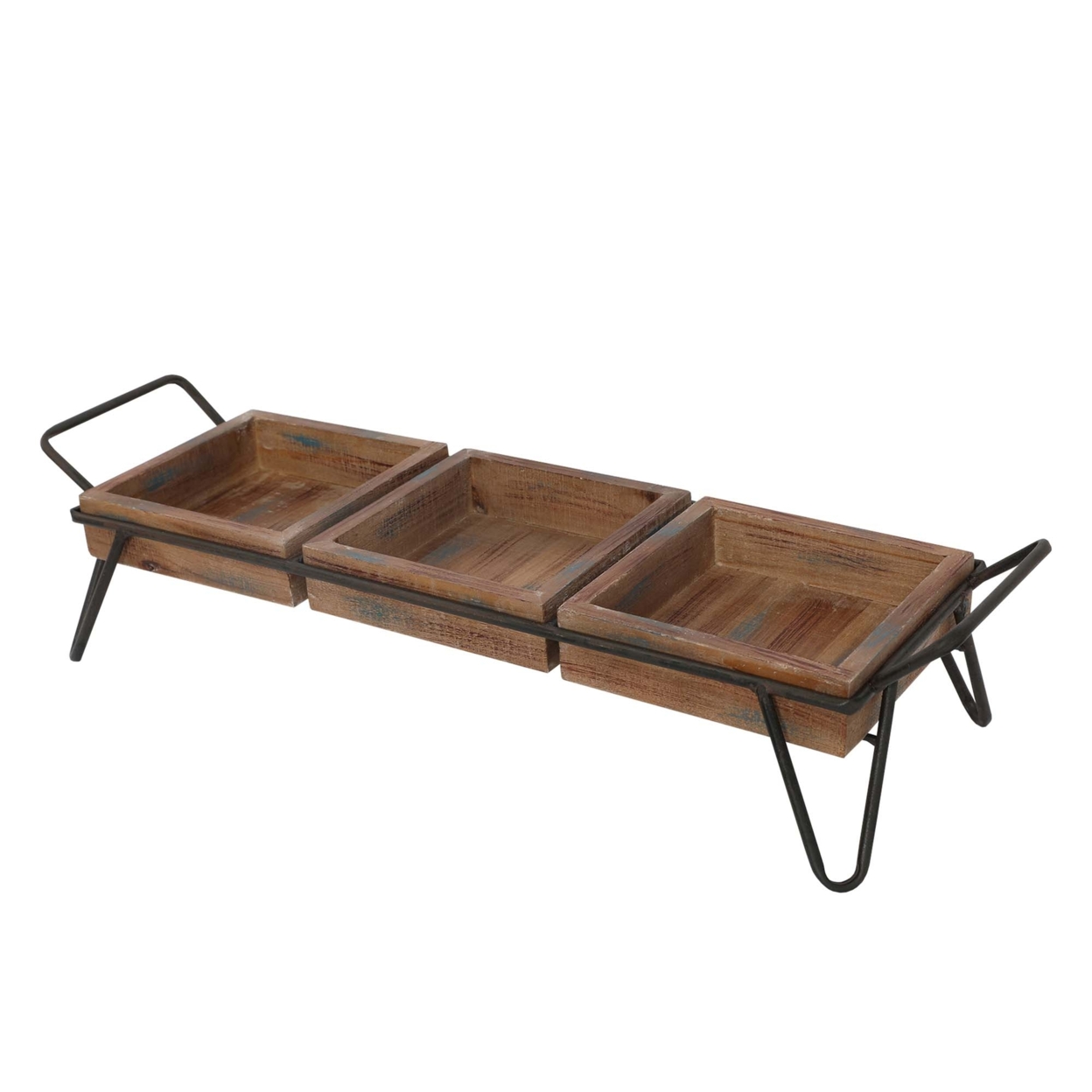 Decorative Serving Tray With 3 Segregated Cubbies And Metal Base, Brown,Saltoro Sherpi