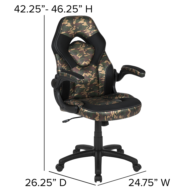 Black Gaming Desk And Camouflage And Black Racing Chair Set With Cup Holder, Headphone Hook, And Monitor Or Smartphone Stand