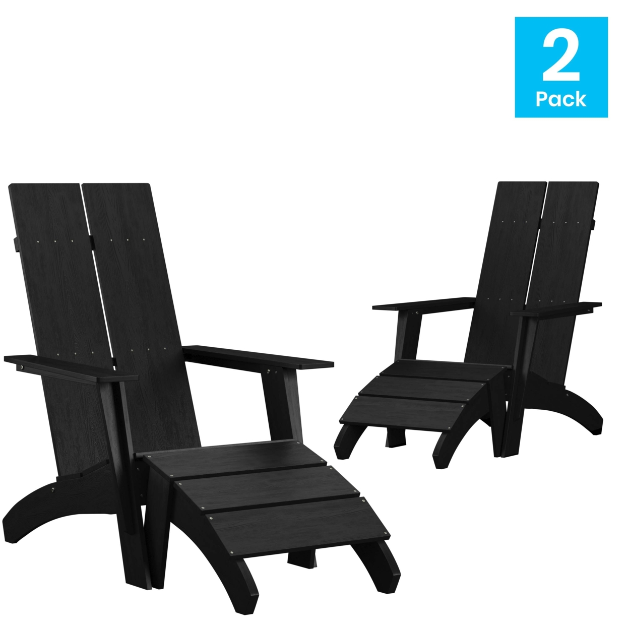 Set Of 2 Sawyer Modern All-Weather Poly Resin Wood Adirondack Chairs With Foot Resting Black