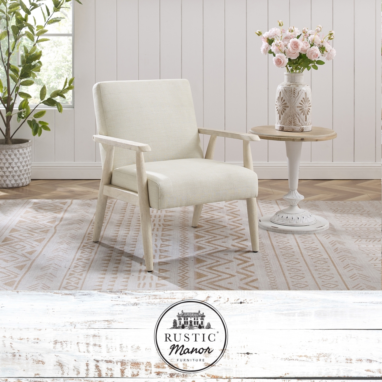 Vivianne Armchair-Upholstered-Square Arms-Sinuous Spring-For Living Room - beige/cream