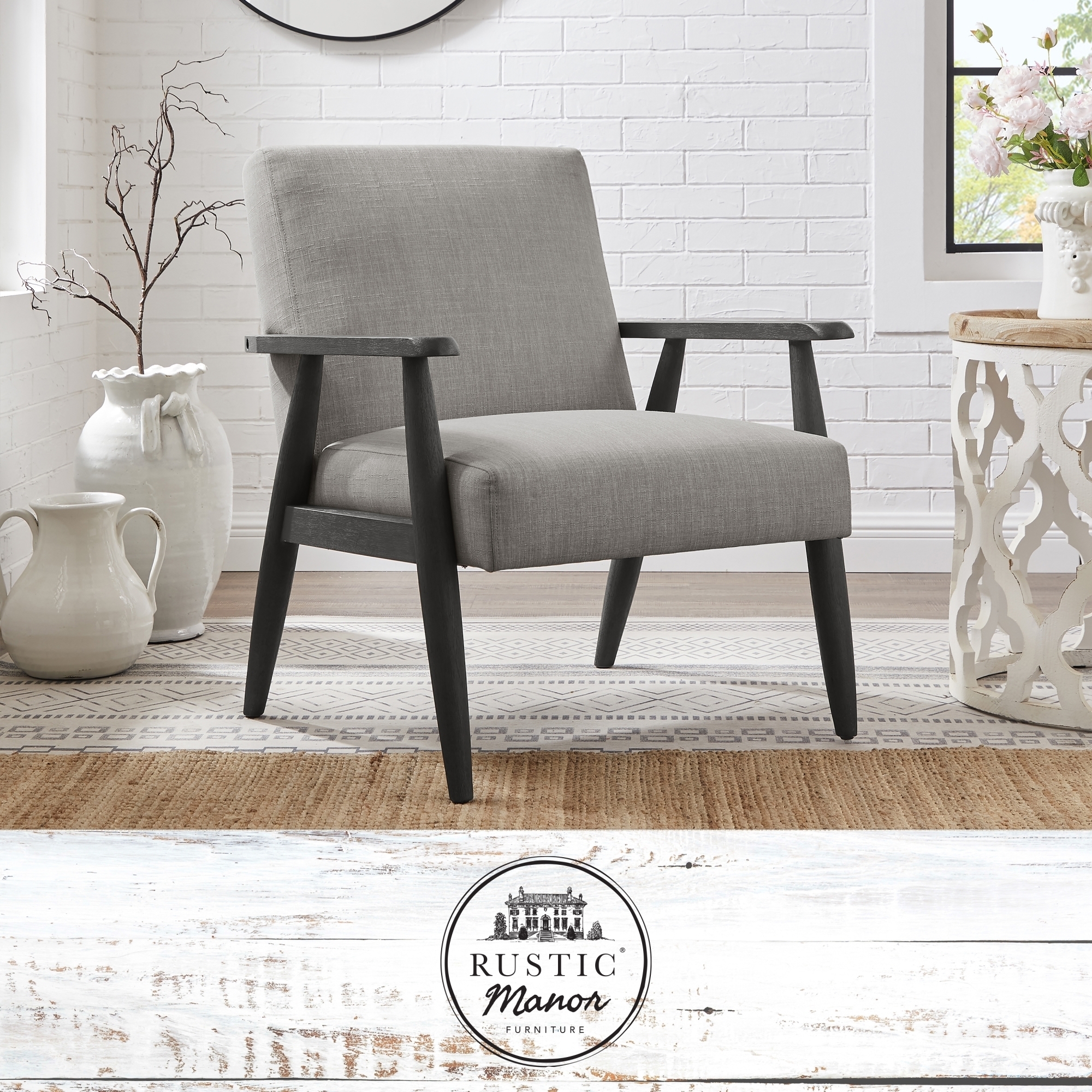Vivianne Armchair-Upholstered-Square Arms-Sinuous Spring - grey/black