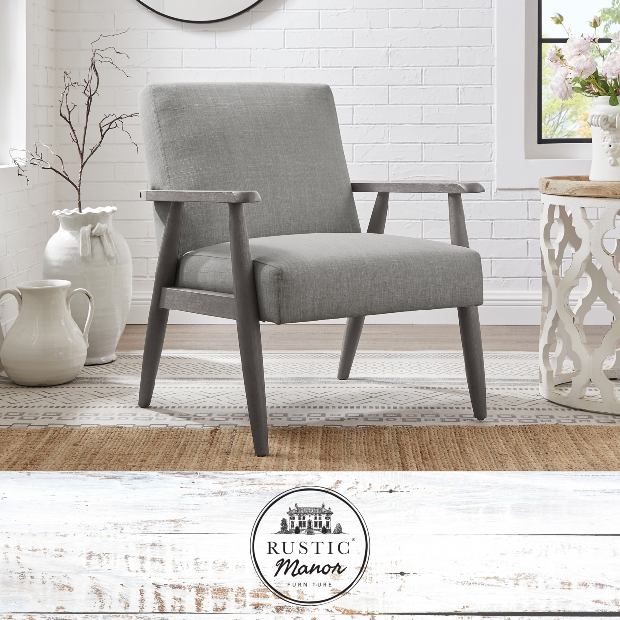 Vivianne Armchair-Upholstered-Square Arms-Sinuous Spring - grey/grey