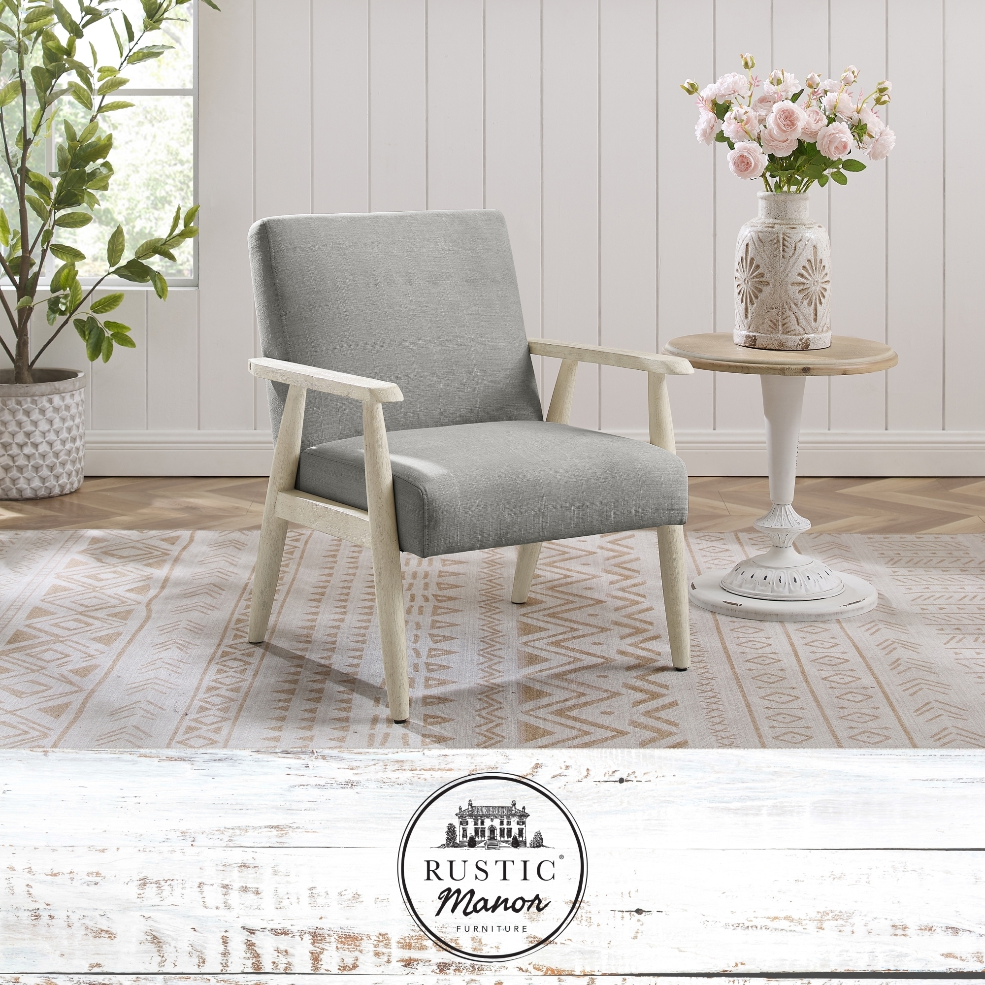 Vivianne Armchair-Upholstered-Square Arms-Sinuous Spring - grey/cream