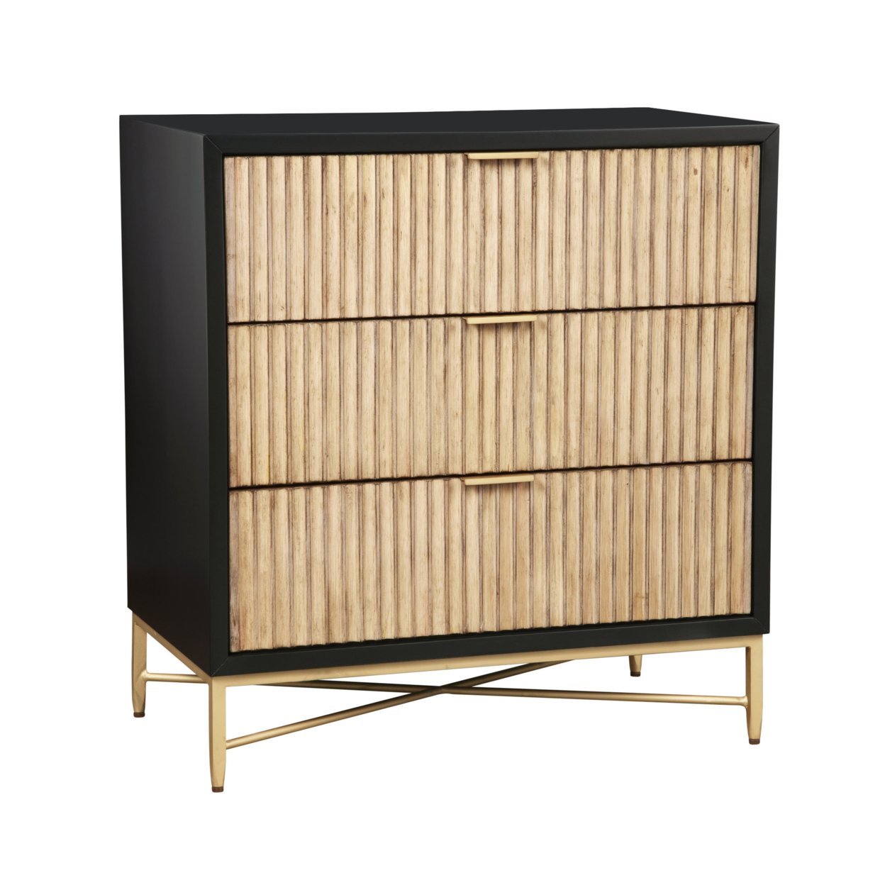 Accent Chest with 3 Corrugated Drawers and Metal Base, Black,Saltoro Sherpi