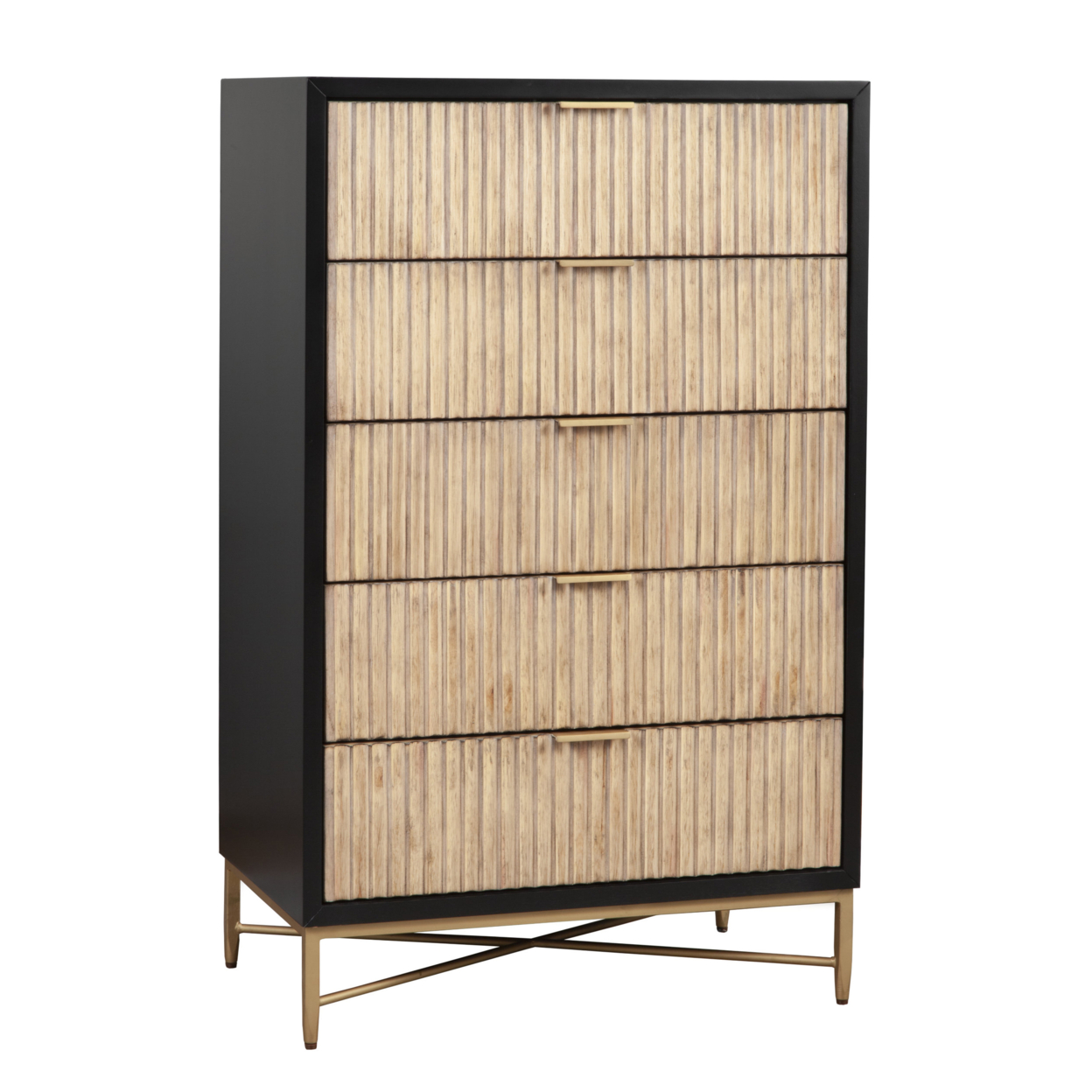 Chest With 5 Corrugated Drawers And Metal Base, Black- Saltoro Sherpi