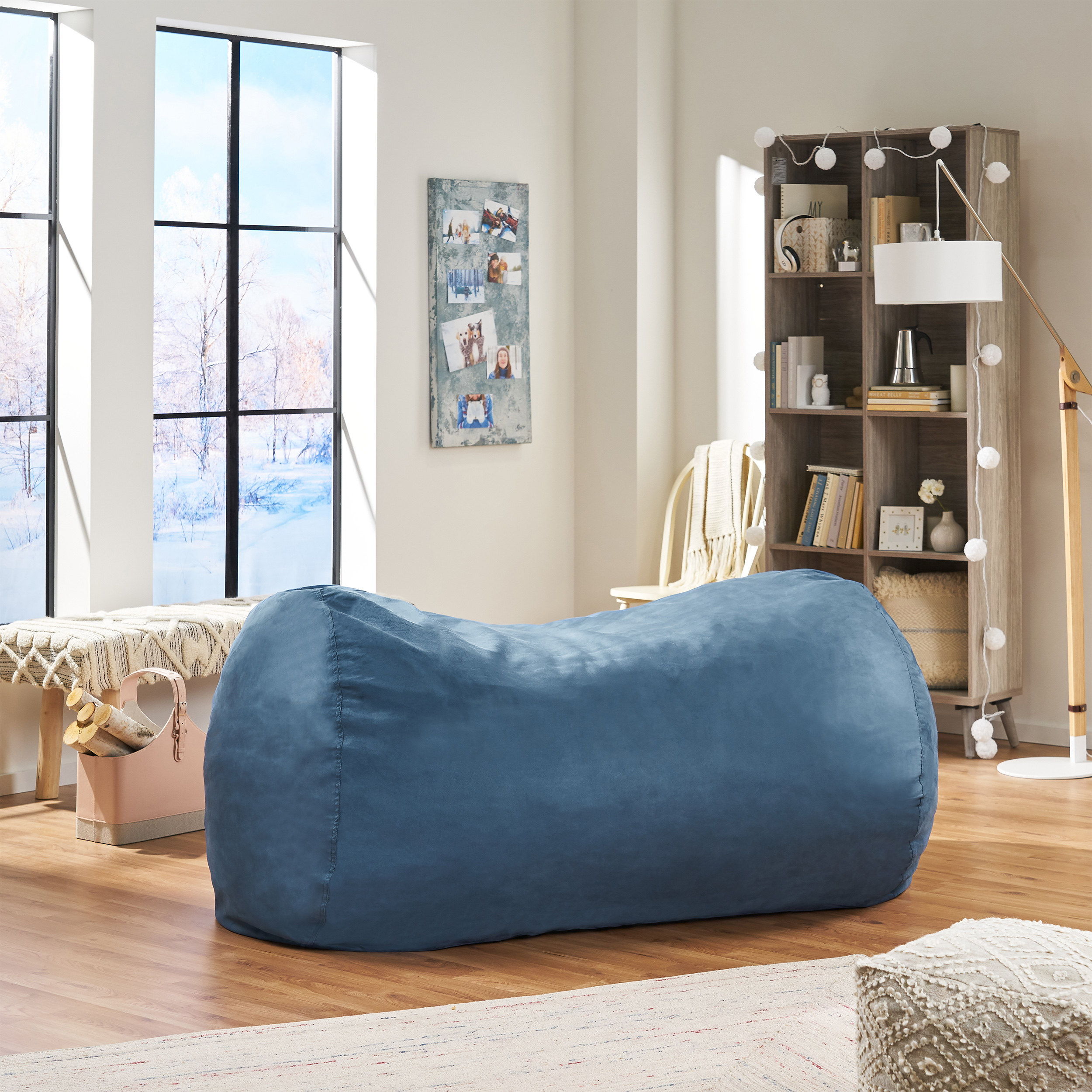 Wanda Traditional 8 Foot Suede Bean Bag (Cover Only), Tuscany - Midnight Blue