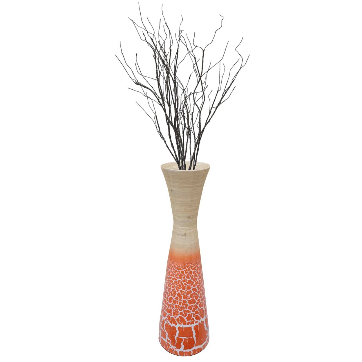 Uniquewise 27 Contemporary Bamboo Floor Flower Vase Hourglass Design For Dining, Living Room, Entryway Decoration - Orange
