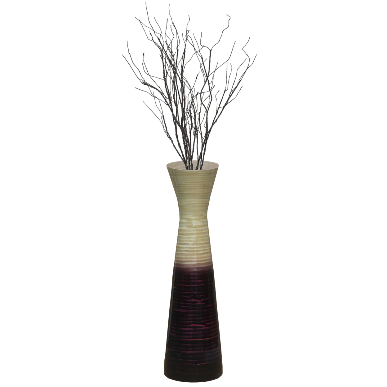 Uniquewise 27 Contemporary Bamboo Floor Flower Vase Hourglass Design For Dining, Living Room, Entryway Decoration - Purple