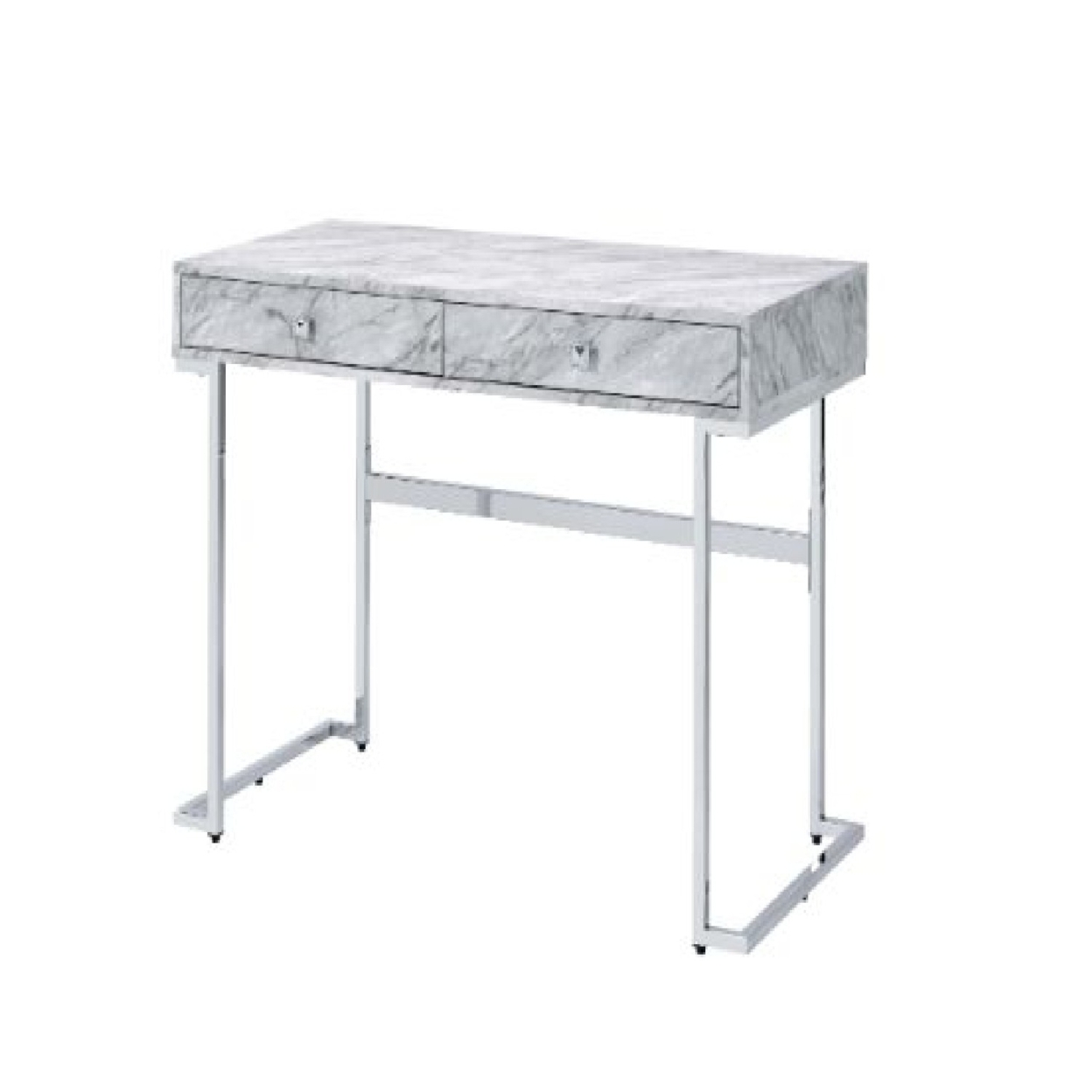 Writing Desk With 2 Drawers And Faux Marble Top, Gray- Saltoro Sherpi