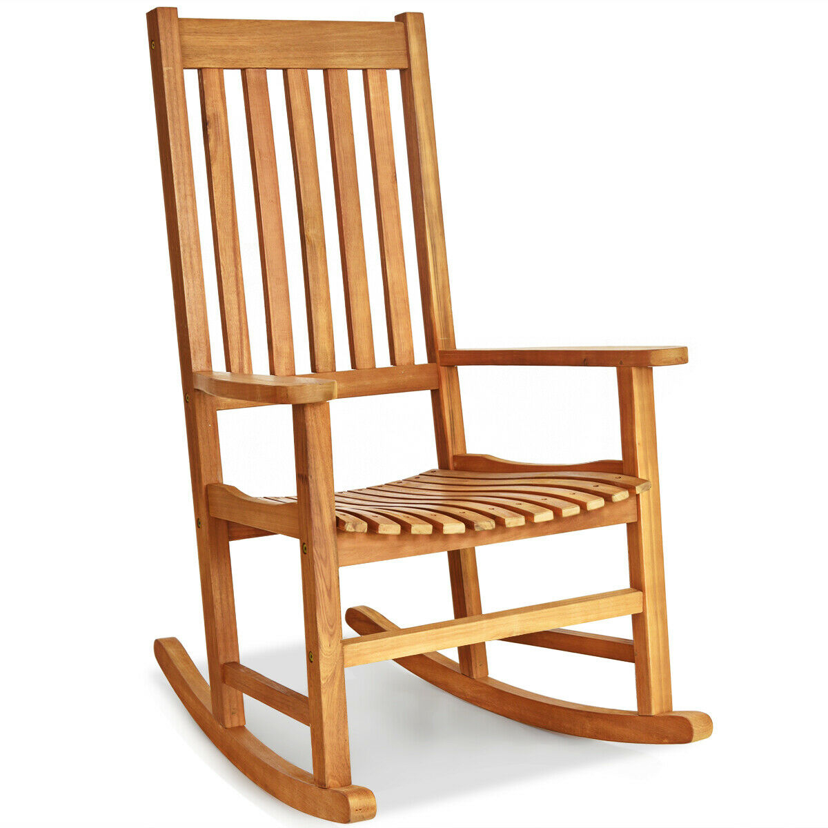 Wooden Rocking Chair Porch Rocker High Back Garden Seat For Indoor Outdoor - Teak
