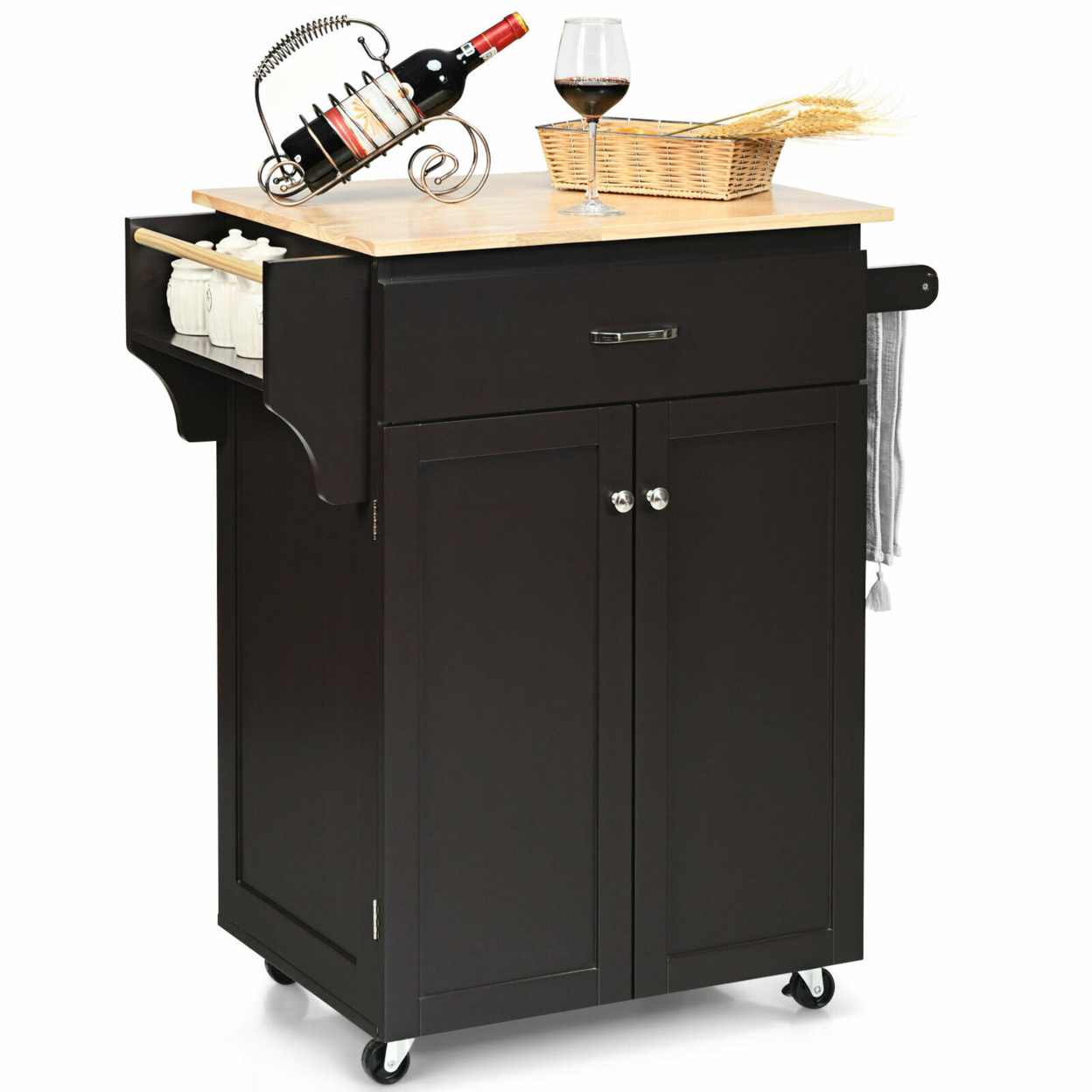 Rolling Kitchen Island Utility Kitchen Cart Storage Cabinet Brown/White - Brown