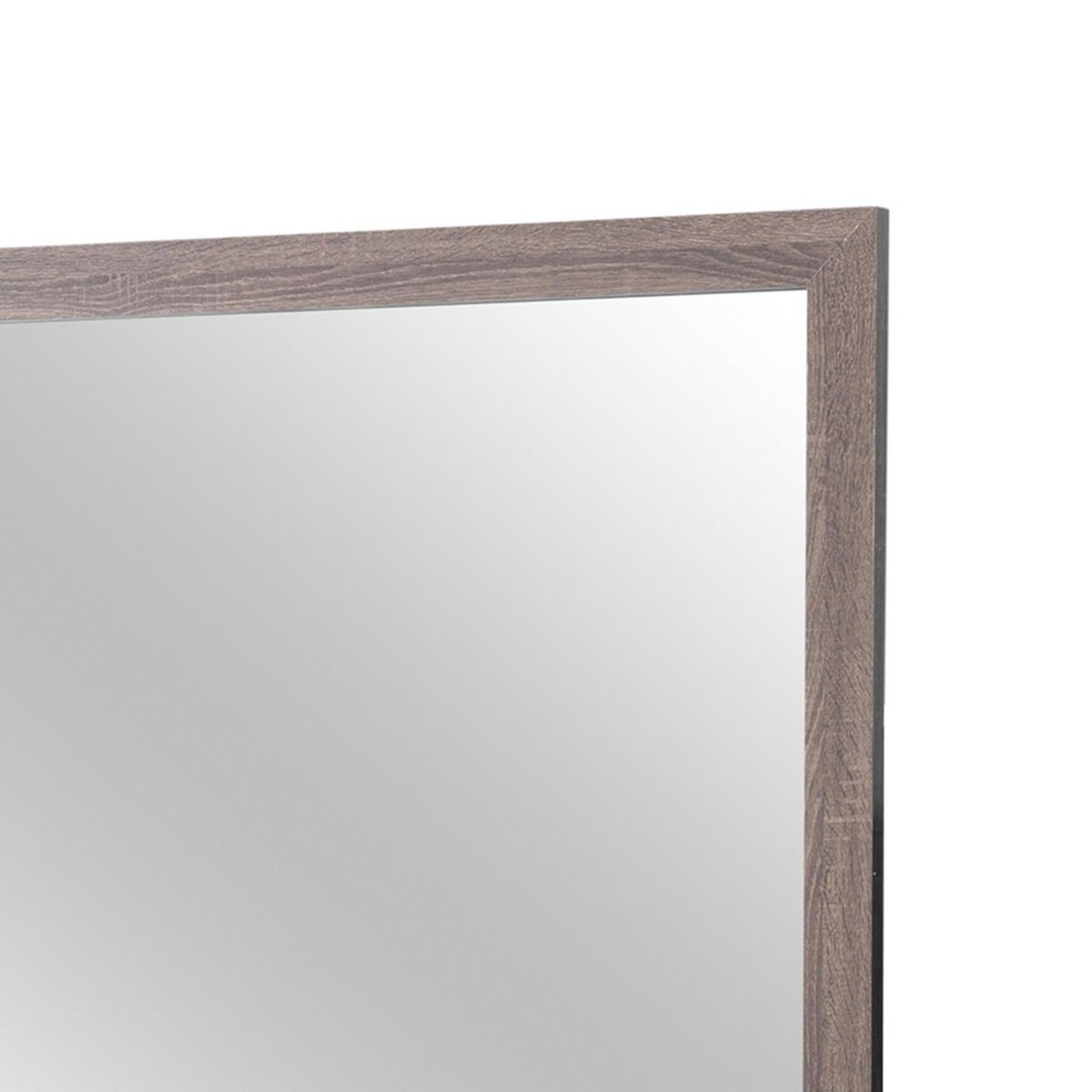 Mirror With Sleek Wooden Frame And Grain Details, Brown- Saltoro Sherpi