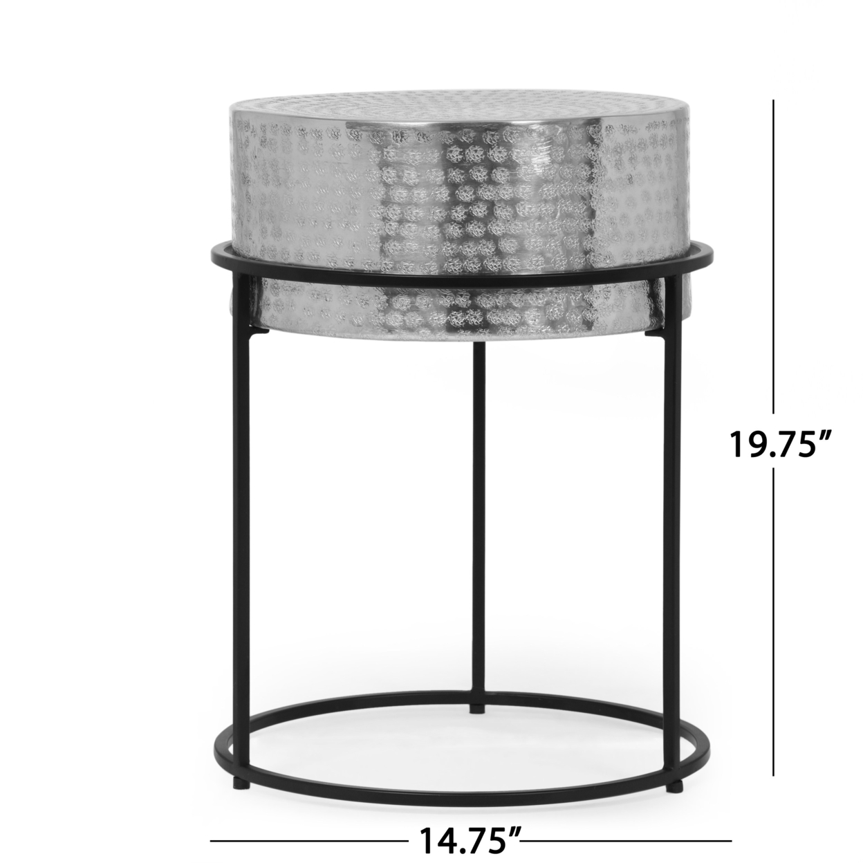 Kolczak Modern Handcrafted Aluminum Round Side Table, Silver And Black