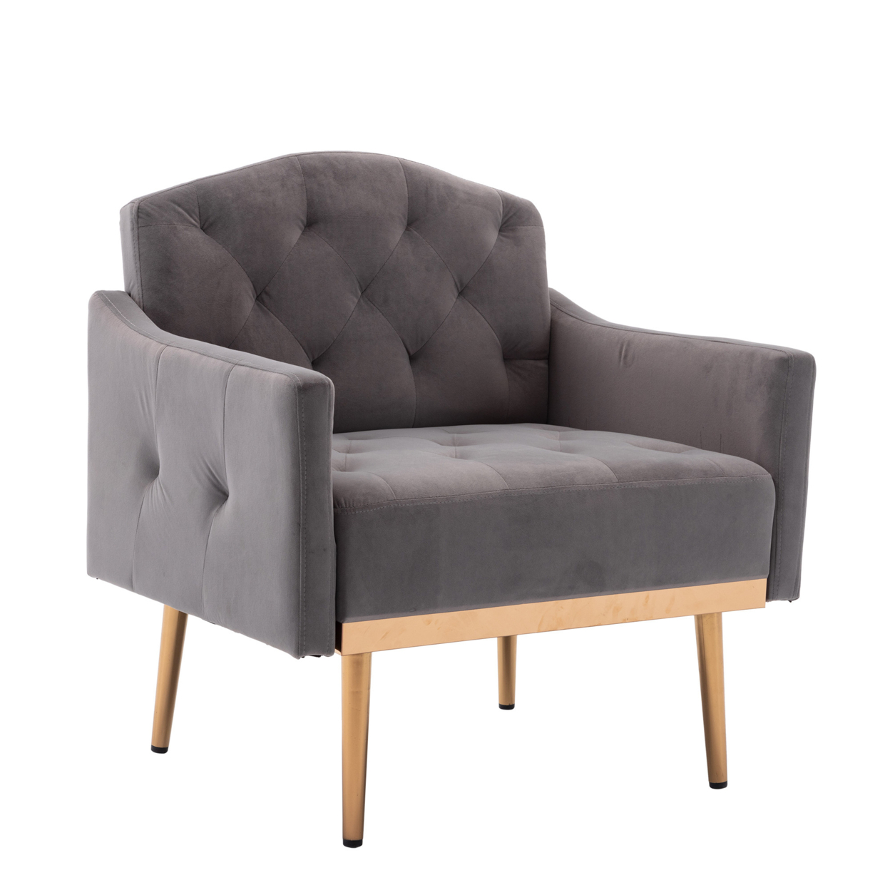 Accent Chair With Tufted Stitching Details And Metal Legs, Gray And Gold- Saltoro Sherpi