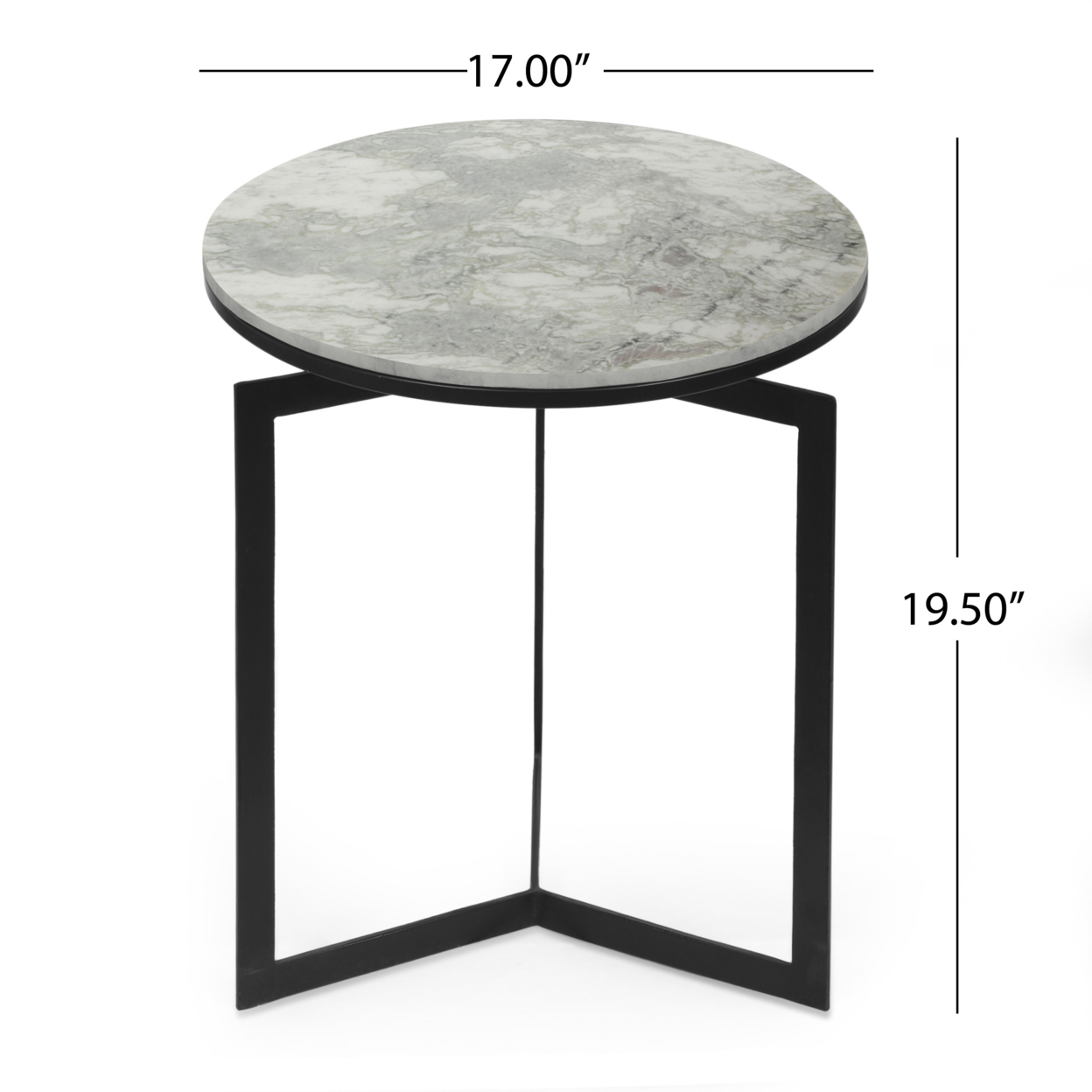 Pertica Modern Glam Handcrafted Marble Top Side Table, Natural White And Black
