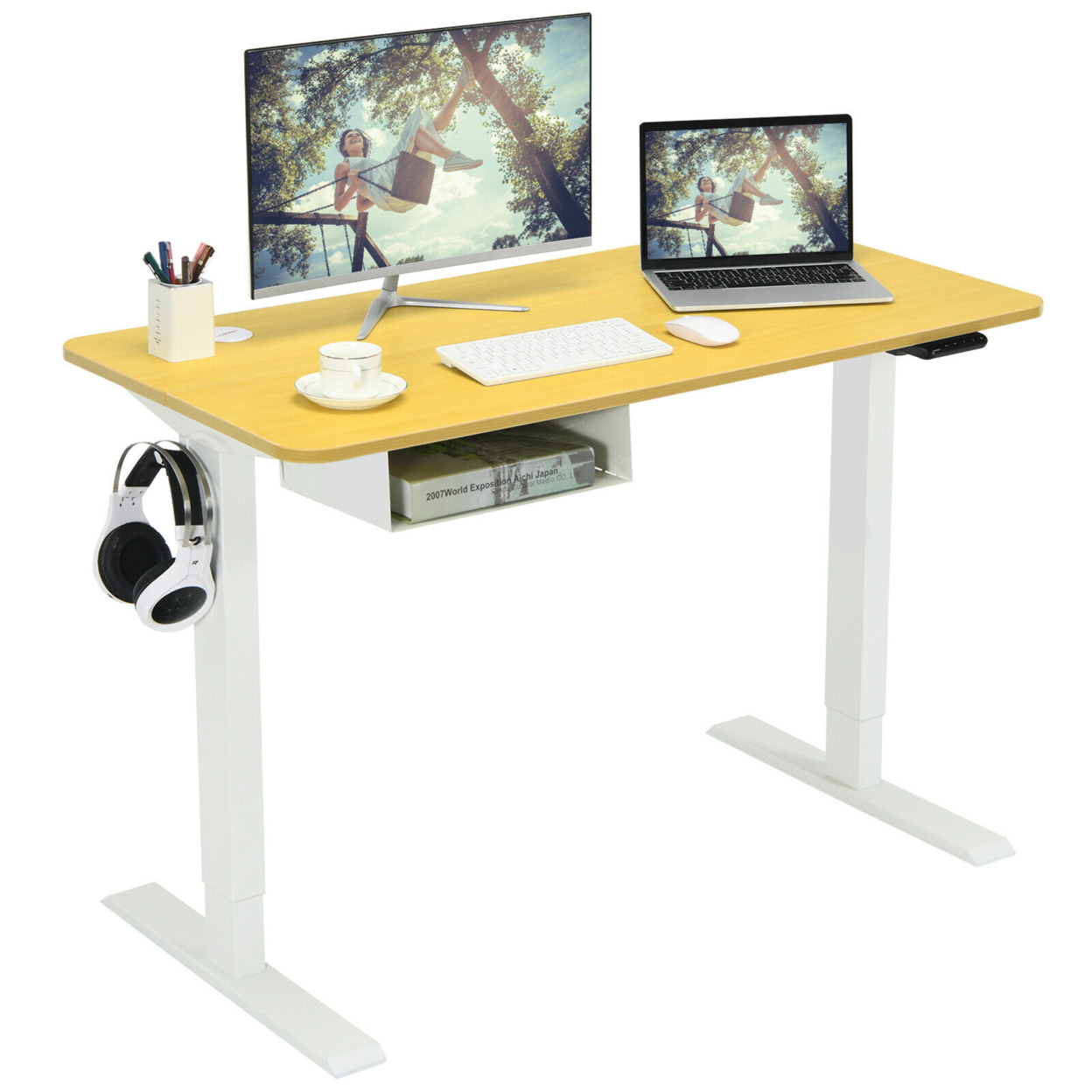 48'' Electric Standing Desk Height Adjustable W/ Control Panel & USB Port - Beige